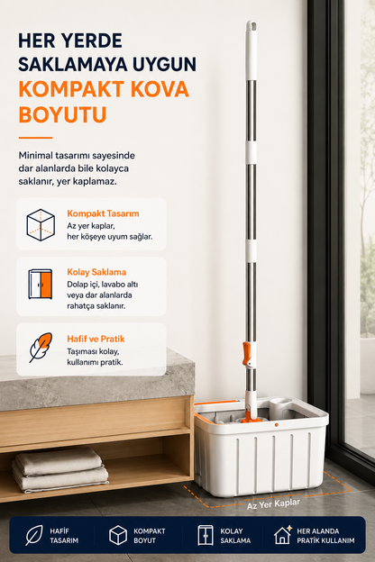 Cool Mop Temizlik Seti Temiz&kirli Su Ayrımı Mikrofiber Kare Başlık
